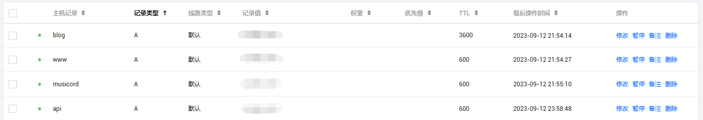 解析记录设置